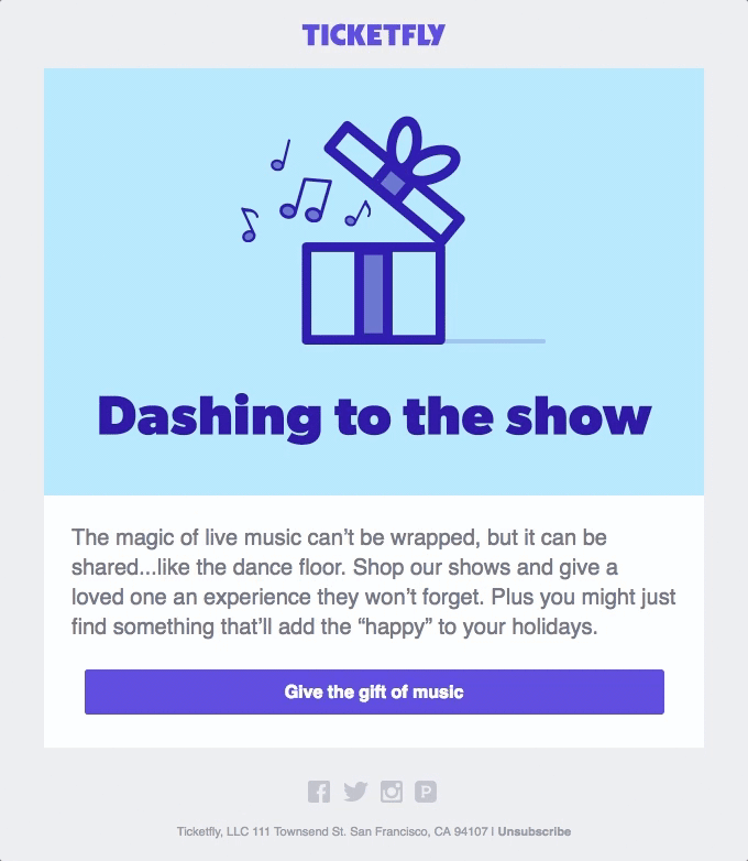 Easy access for users to give the gift of music from Ticketfly