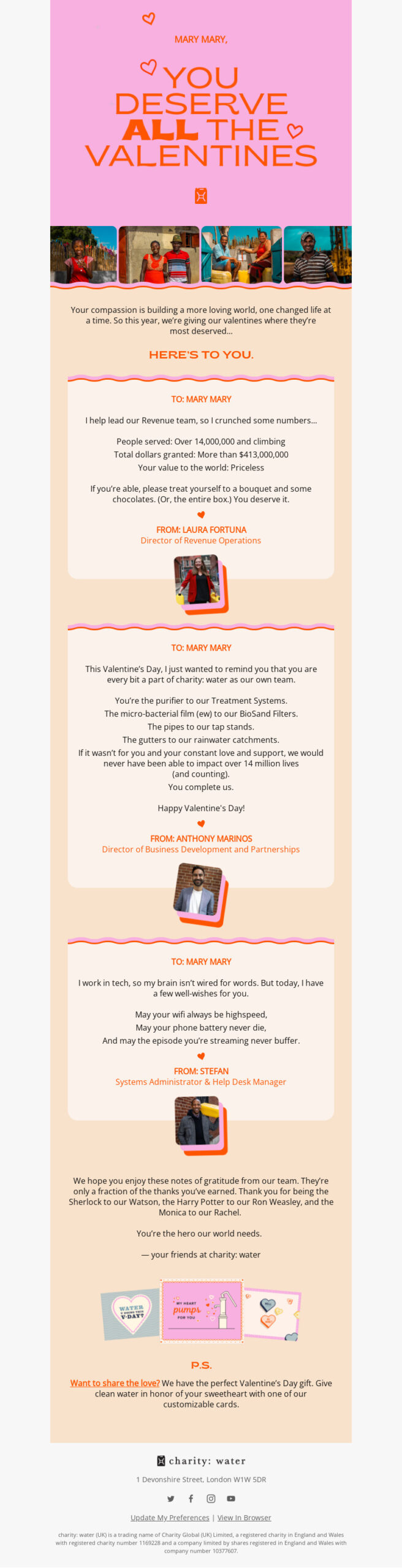 Charity: Water, Valentine's Day email campaign