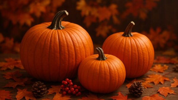 Three different sized pumpkins
