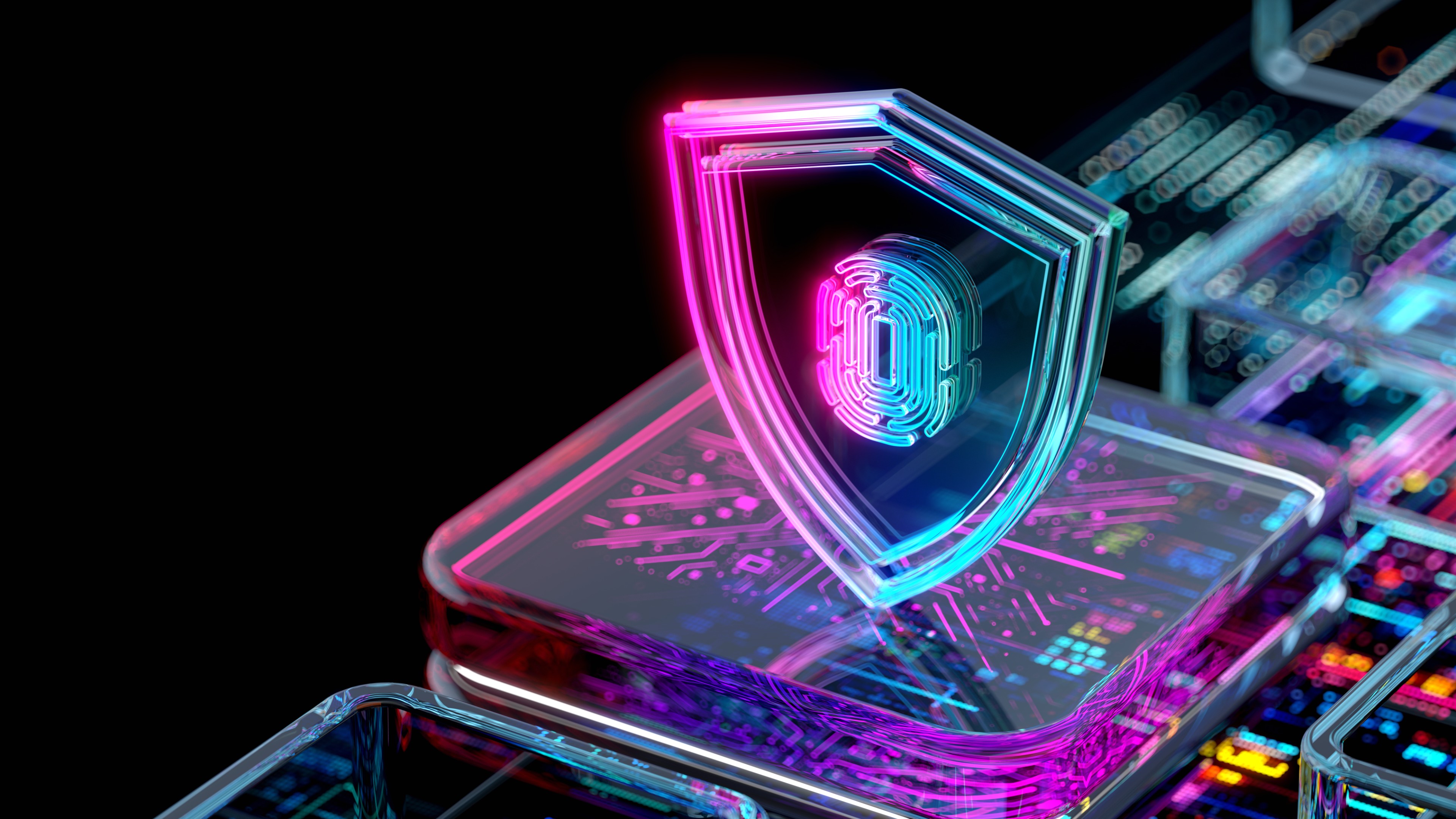 Person identity concept shield icon with abstract fingerprint