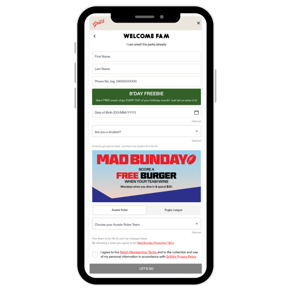 Grill'd example of using incentives to entice email list growth