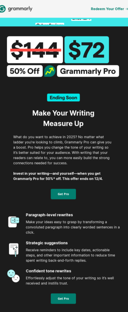 Grammarly Black Friday email 