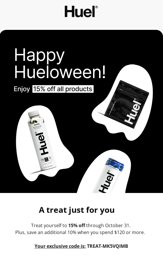Email with black background and white ghost shaped cutouts to highlight products