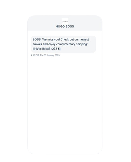 Hugo Boss win-back and re-engagement SMS message 