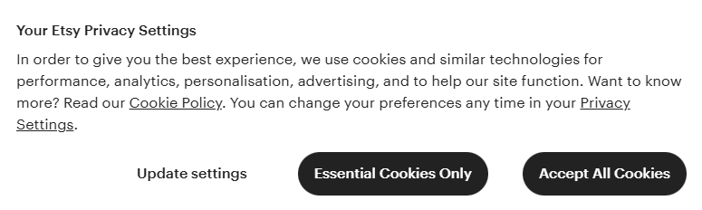 Example of cookie banner with CTA buttons