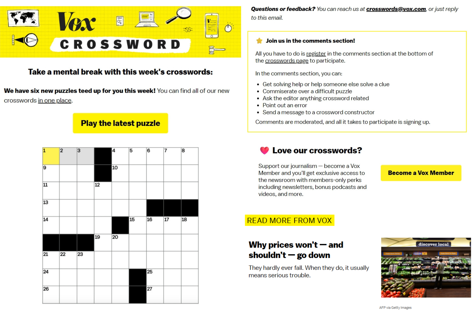 Vox crossword email marketing campaign. 