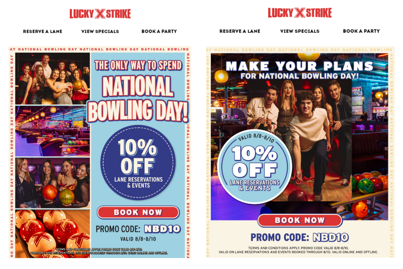Lucky x strike, National Bowling Day email marketing campaign. 