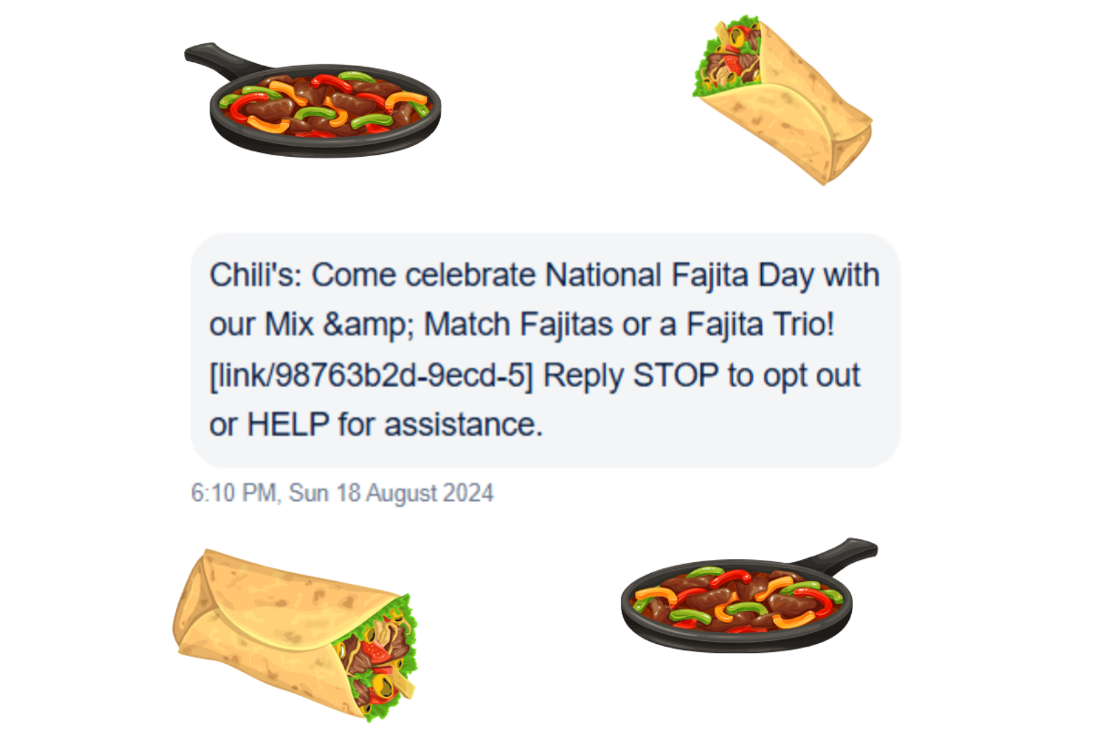 Chilli’s, National Fajita Day SMS message.