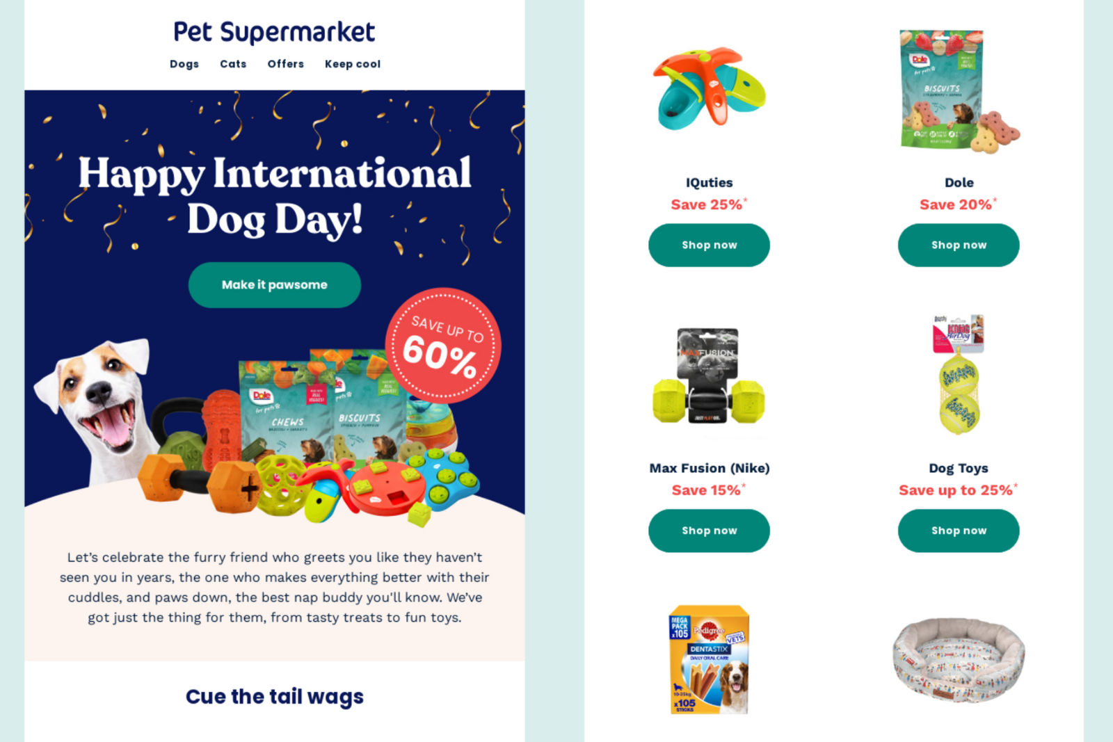 Pet Supermarket, International Dog Day email marketing campaign. 