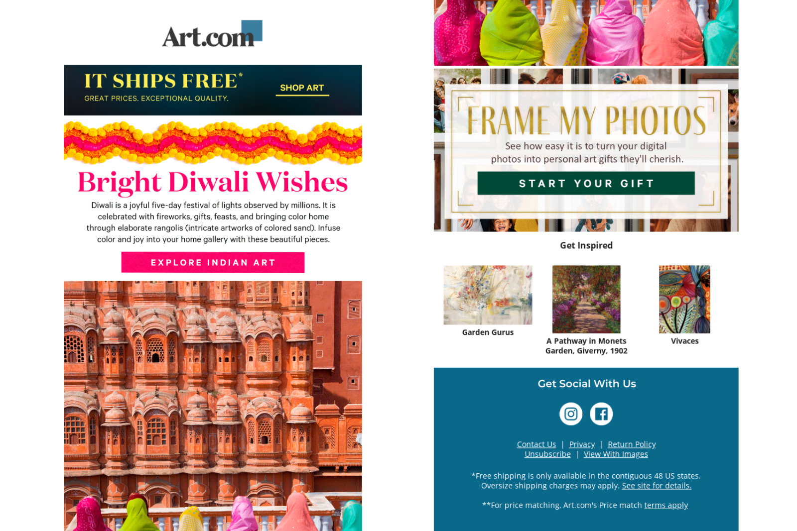 Art.com Diwali email marketing campaign.
