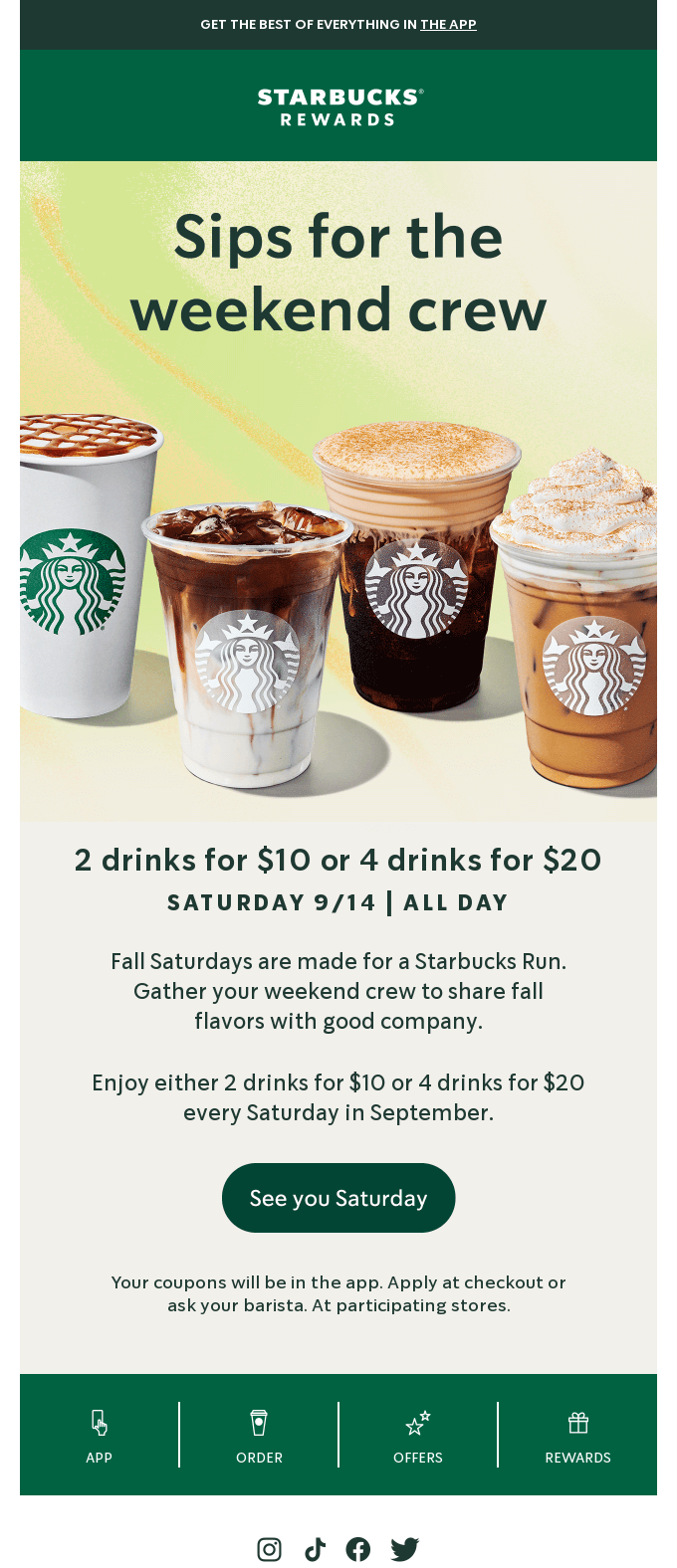 Email campaign example by Starbucks