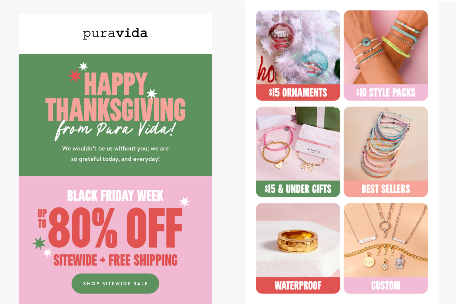 Puravida thanksgiving email marketing campaign.  