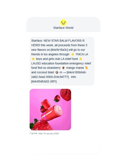 Starface World, Announcement SMS message example